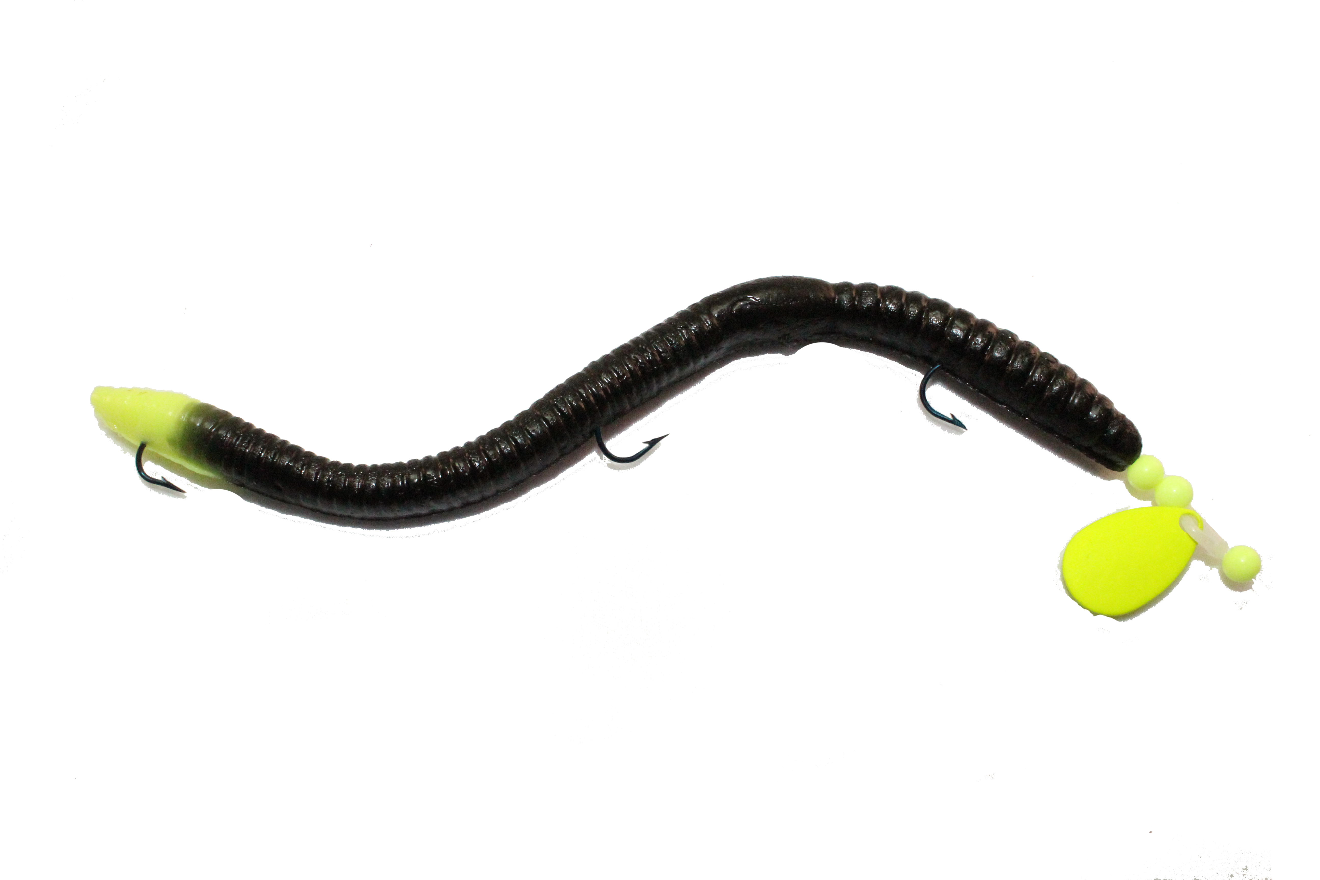 WALLEYE SPINNER RIG - BLACK/CHART TAIL & BLADE - IKE-CON Fishing Tackle